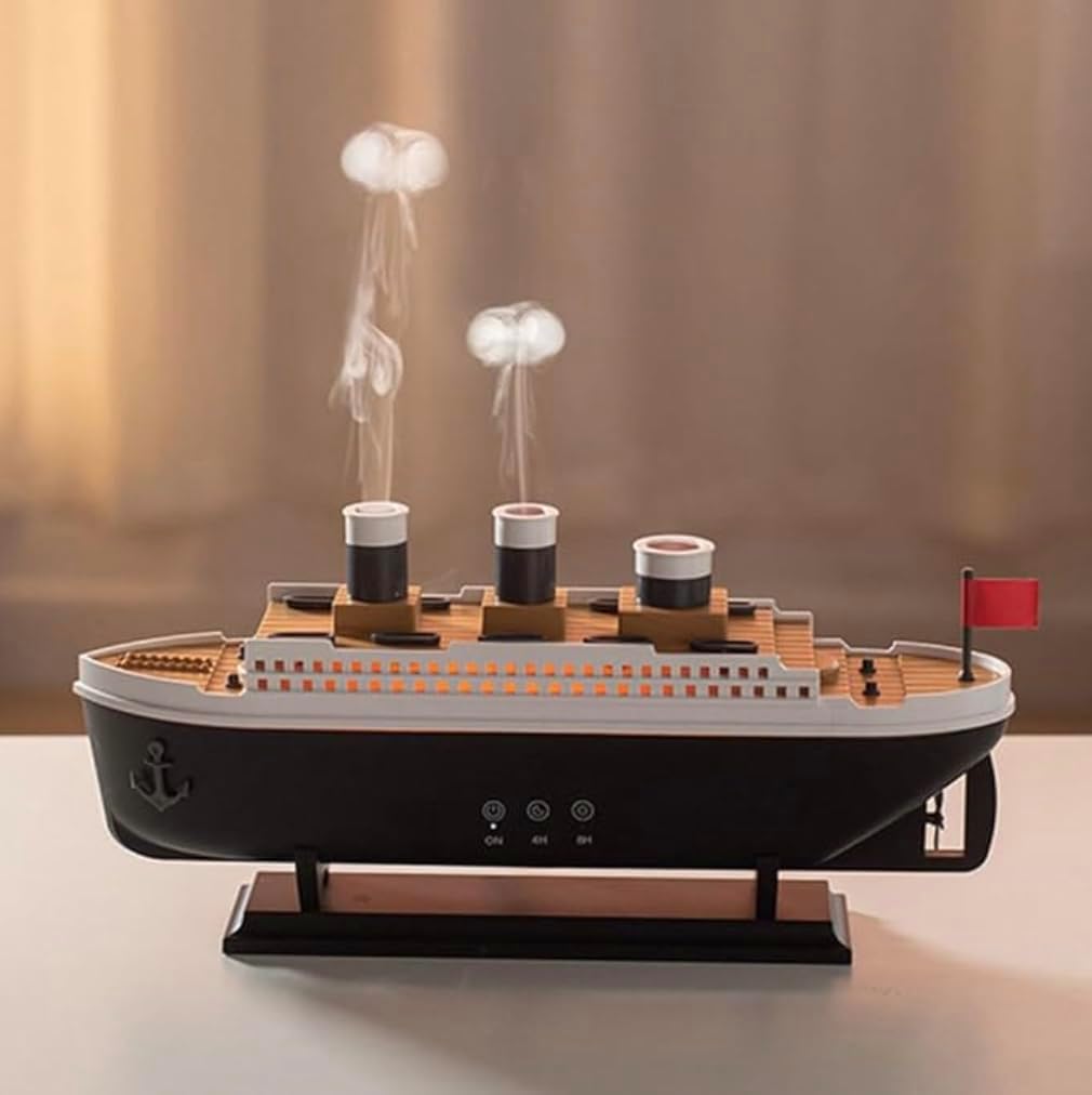 ๐ข Titanic Humidifier & Aroma Diffuser ๐ซ | 250ML Cool Mist ๐ง | 7 LED Lights ๐ | Remote-Controlled ๐ฎ | Auto Shut-Off ๐ค โ Perfect for Bedroom, Office & More! ๐ โจ