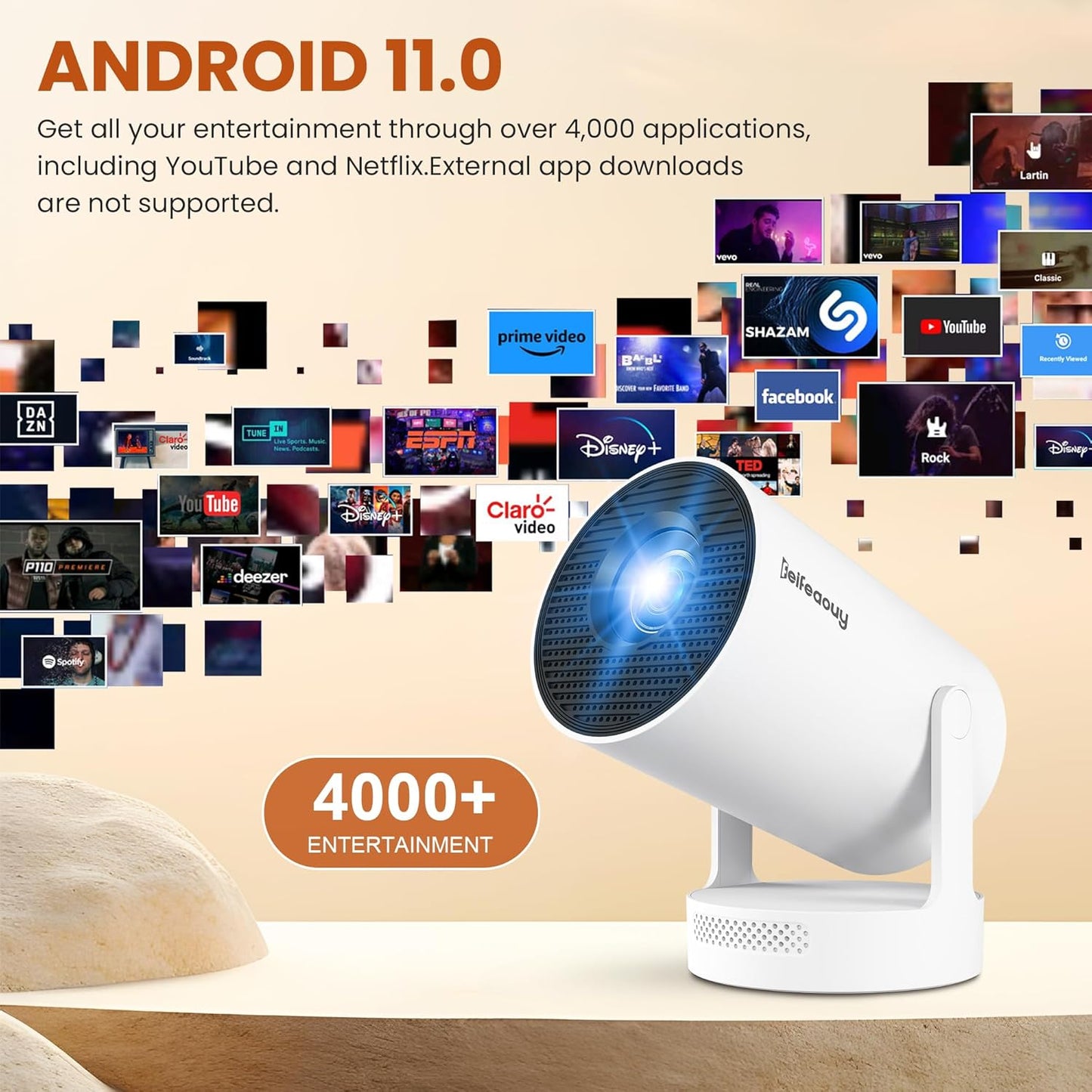 ๐ฌ Mini 4K Smart Projector with WiFi & Bluetooth 5.4 ๐ฅ | Netflix Certified ๐ฟ Android 11 ๐ฑ Voice Control ๐๏ธ Auto Keystone ๐ง Air Mouse Remote ๐น๏ธ โ Home Cinema & Bedroom Magic (HY300Plus)