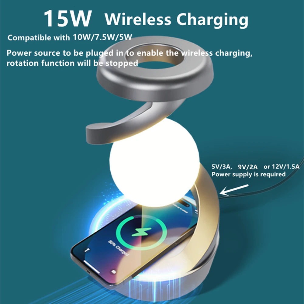 🌕 Mesmerizing Floating Moon Lamp – 3D Levitating LED Ball ✨ | Spins in Air 💫 | RGB Colors 🌈 | Wireless Phone Charger ⚡ | The Ultimate Table Lamp Vibe 🛋