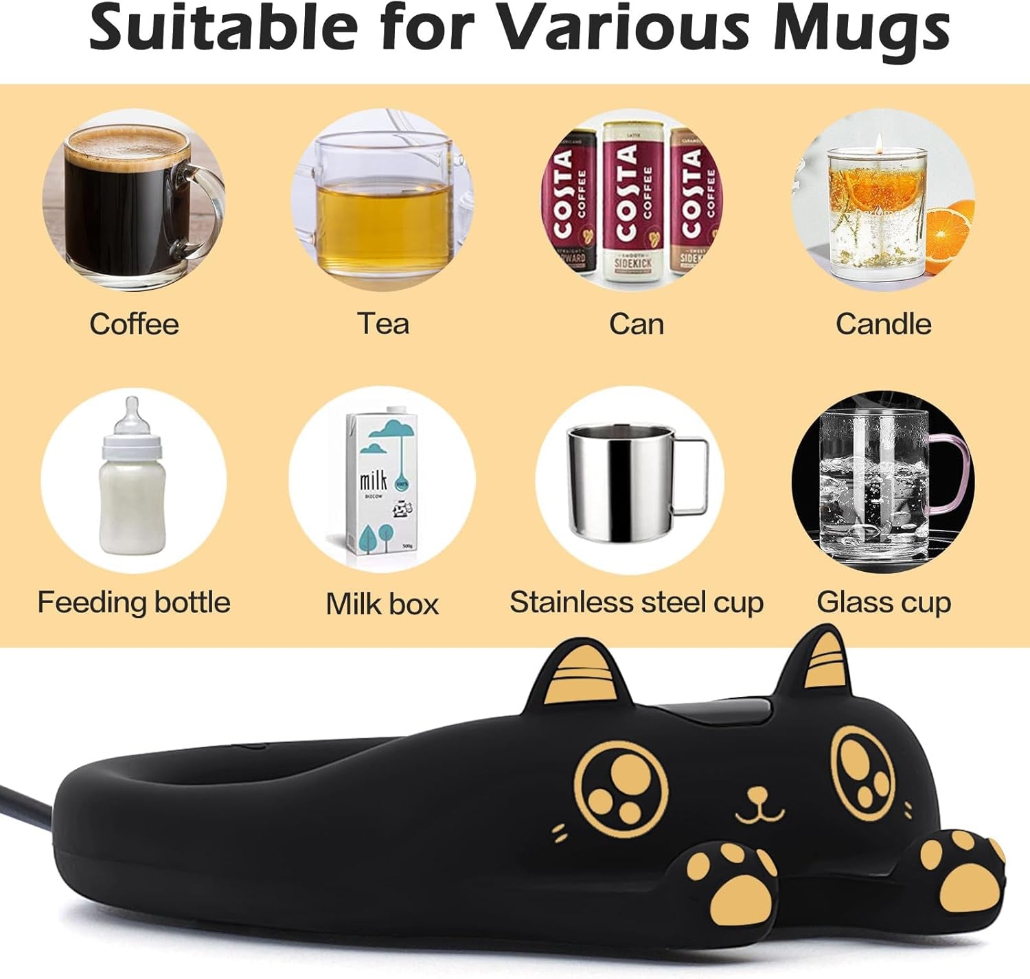 ☕ Coffee Mug Warmer & 🐱 Cute Cat Mug Gift Set – 🔥 Auto Shut-Off Desk Warmer with 3 Heat Settings – 🕯 Beverage & Candle Warmer – 🎁 Perfect Christmas or Birthday Gift for Cat Lovers & Coffee Fans 🎄