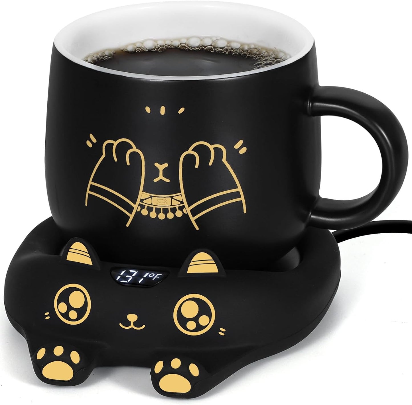☕ Coffee Mug Warmer & 🐱 Cute Cat Mug Gift Set – 🔥 Auto Shut-Off Desk Warmer with 3 Heat Settings – 🕯 Beverage & Candle Warmer – 🎁 Perfect Christmas or Birthday Gift for Cat Lovers & Coffee Fans 🎄