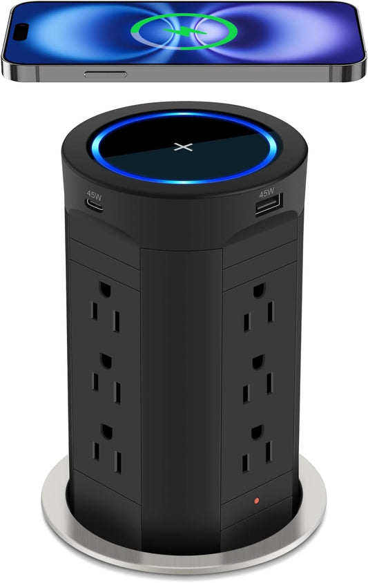 ⚡️ 4-Inch Pop-Up Outlet for Countertops 🏠 | 17-in-1 Power Hub 🔌 w/ 45W USB ⚙️ 15W Wireless Charger 📱 12 Outlets + 4 USB Ports 🔋 Tamper-Resistant 🛡️ – Perfect for Home, Office & Kitchen 🍳🖥️