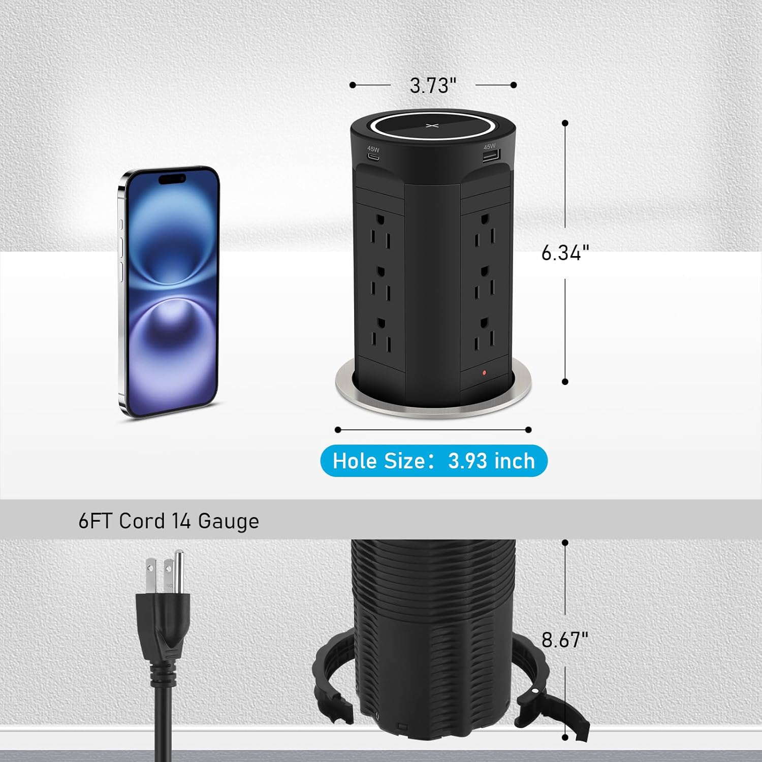 ⚡️ 4-Inch Pop-Up Outlet for Countertops 🏠 | 17-in-1 Power Hub 🔌 w/ 45W USB ⚙️ 15W Wireless Charger 📱 12 Outlets + 4 USB Ports 🔋 Tamper-Resistant 🛡️ – Perfect for Home, Office & Kitchen 🍳🖥️
