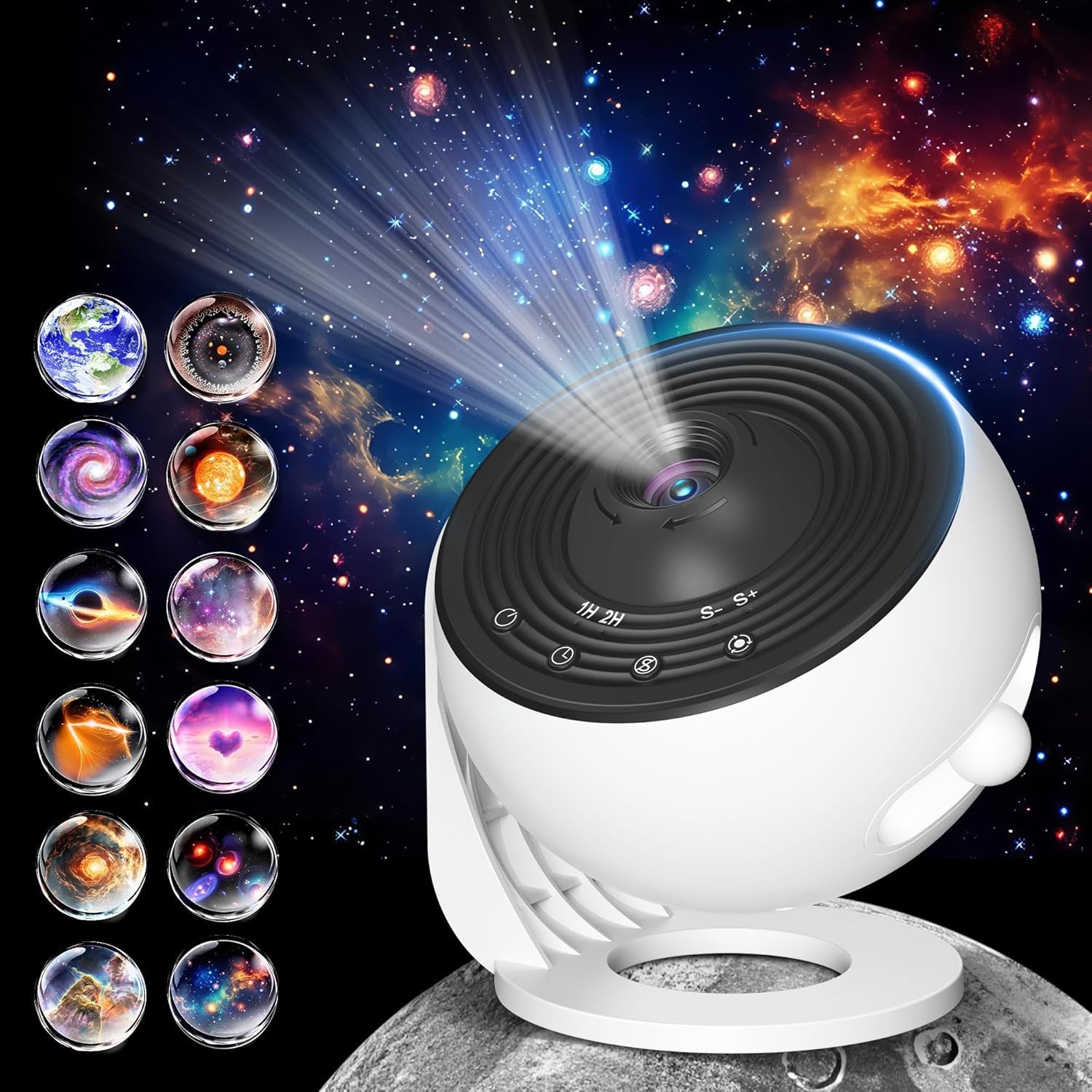 🌌 Galaxy Projector Pro 🌠 | 12-in-1 Star & Planetarium Light 🌍 | HD Film Discs 🎞 | 360° Rotation 🔄 | Adjustable Focus 🎯 | Auto Timer ⏰ | Easy 4-Button Control 🔘 | Perfect for Kids & Adults 🛏✨