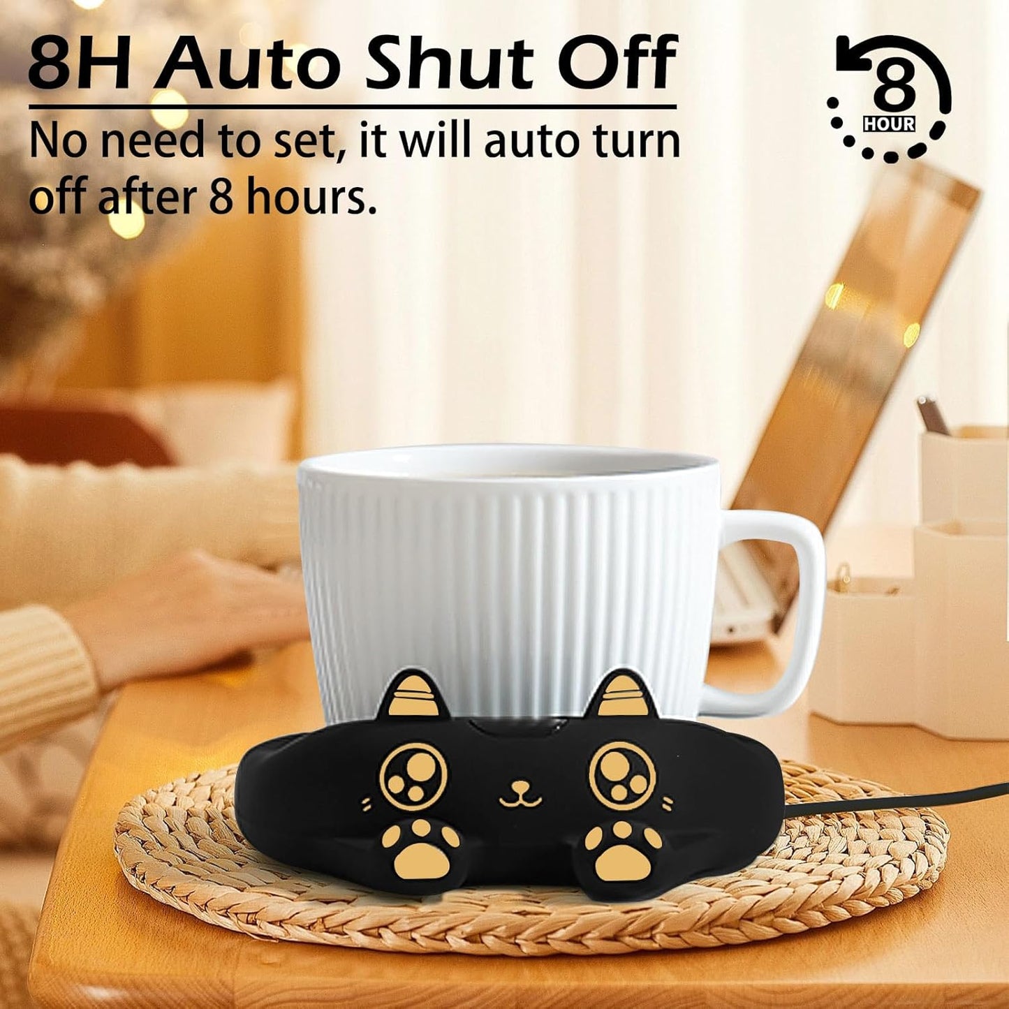 ☕ Coffee Mug Warmer & 🐱 Cute Cat Mug Gift Set – 🔥 Auto Shut-Off Desk Warmer with 3 Heat Settings – 🕯 Beverage & Candle Warmer – 🎁 Perfect Christmas or Birthday Gift for Cat Lovers & Coffee Fans 🎄